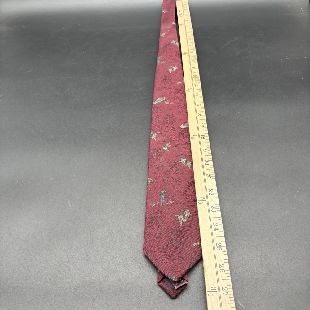 Polo Ralph Lauren Hunting Scene Tie Burgundy Wool Silk Handmade USA 3" 54" - Picture 7 of 11